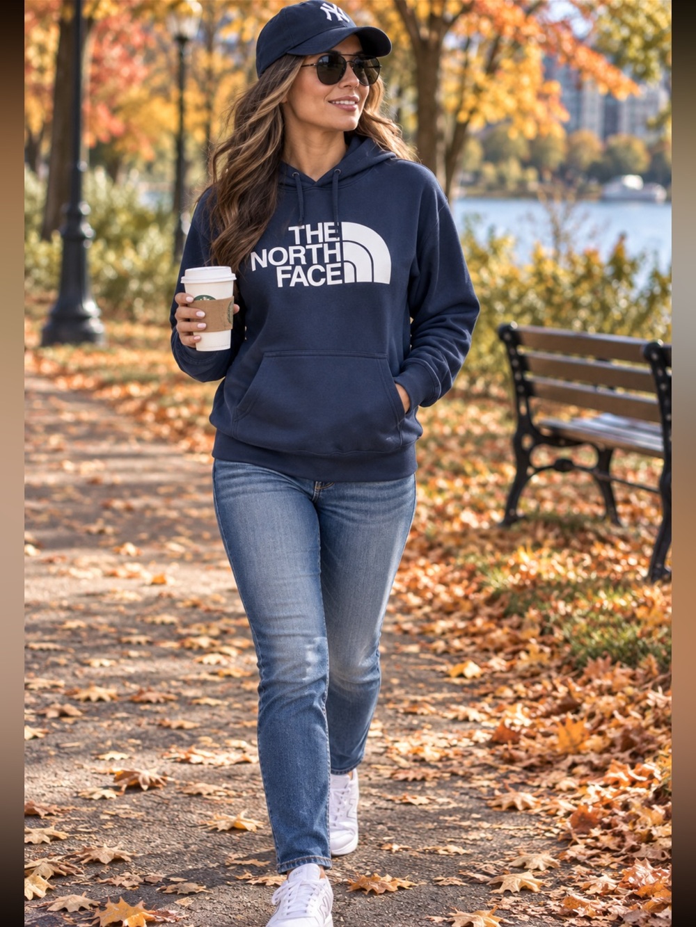 The North Face Women's Navy Logo Hoodie - Classic Pullover fits Medium Ladies